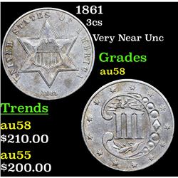 1861 Three Cent Silver 3cs Grades Choice AU/BU Slider