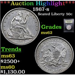 ***Auction Highlight*** 1867-s Seated Half Dollar 50c Graded Select Unc By USCG (fc)