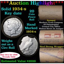 ***Auction Highlight*** Full solid date 1934-s Peace silver dollar roll, 20 coins (fc)