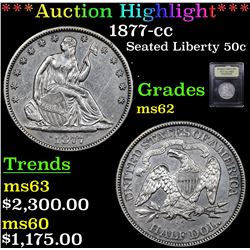 ***Auction Highlight*** 1877-cc Seated Half Dollar 50c Graded Select Unc By USCG (fc)