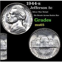 1944-s Jefferson Nickel 5c Grades GEM Unc