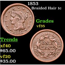 1853 Braided Hair Large Cent 1c Grades vf++