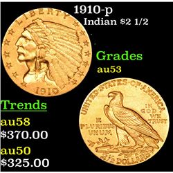 1910-p Gold Indian Quarter Eagle $2 1/2 Grades Select AU