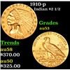 Image 1 : 1910-p Gold Indian Quarter Eagle $2 1/2 Grades Select AU