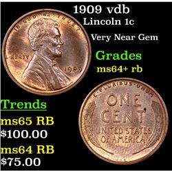 1909 vdb Lincoln Cent 1c Grades Choice+ Unc RB