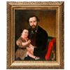 Image 1 : A 19th century oil on canvas portrait of a father and child.
