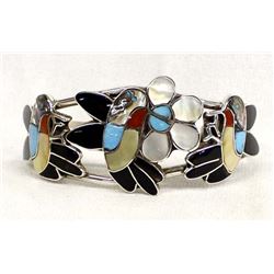 Zuni Sterling Inlay Hummingbird Bracelet, E. Gia