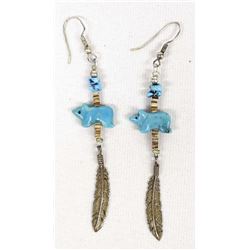 Navajo Sterling & Turquoise Bear Fetish Earrings