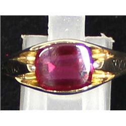 14K Yellow Gold and Lab Created Ruby Ring, Sz 12