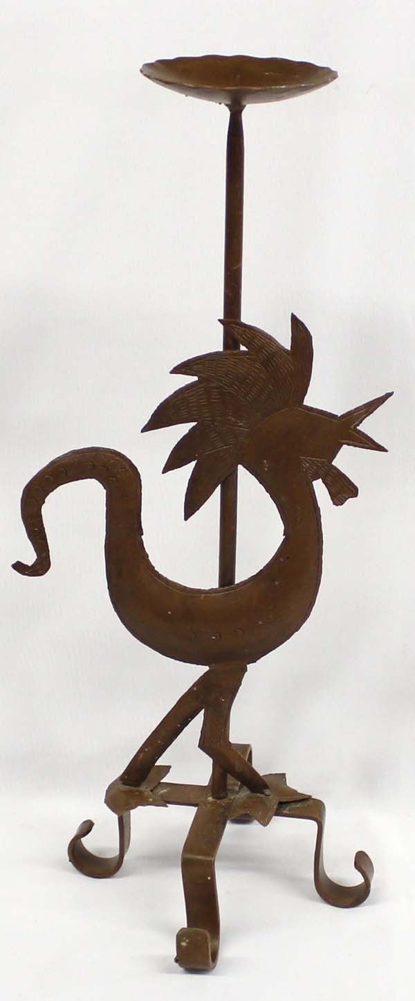Rustic Metal Art Rooster Candle Holder