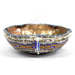 Hand Beaded Hammered Copper Bowl by Kills Thunder