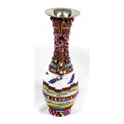 Hand Beaded Metal Vase by Kathy Kills Thunder