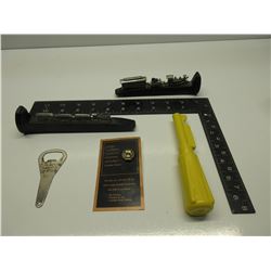 CPR Lapel Pin, CP Hotels Bottle Opener,  2 Railway Spikes, Train Key