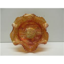 Carnival Glass Bowl Orange with Panther & Leaves