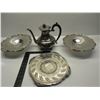 Silver Plate Tea Pot and 3 Serving Plates