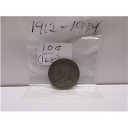 1912 to 1919 .10 Canadain Dime George V