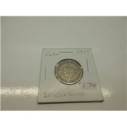 1915 Cuban 20 Centavos .900 Silver