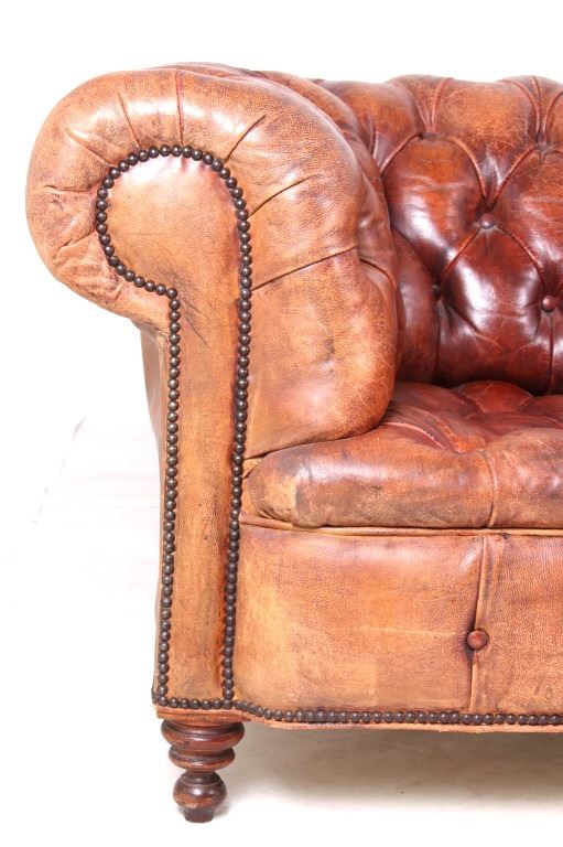 French Chesterfield c. 1890 Tufted Leather Sofa
