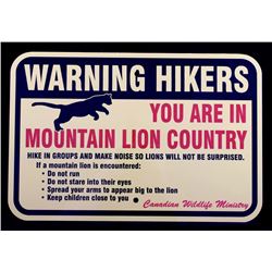 Mountain Lion Warning Sign from Canada
