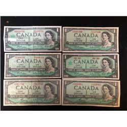 VINTAGE CANADIAN ONE DOLLAR BANKNOTES (1967/ 1954)