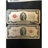Image 1 : VINTAGE U.S.A TWO DOLLAR RED SEAL BANKNOTE LOT (1928, 1953)