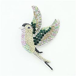 Iridescent Emerald Green Crystal Rhinestone Sparrowbrooch
