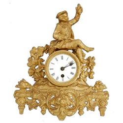 19thc Gold Gilt French Hunting Scene Mantel Clock