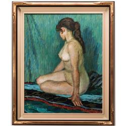 Signed Japanese O/C Impressionist Female Nude