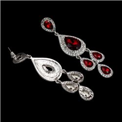 Rhodium Plated Red Crystal Rhinestone Chandelier Drop Dangle Earrings New