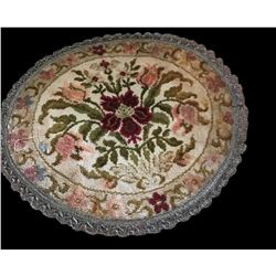 Victorian Belgium Brocade Trapunto Round Lace Metallic Trim Doily 14"d