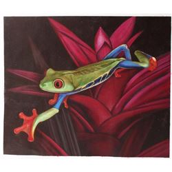 Signed Oil On Canvas Painting, Tropical Tree Frog