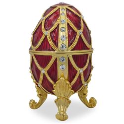 Faberge Inspired 4" Golden Trellis Crimson Enamel Royal Inspired Russian Egg