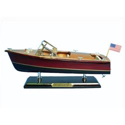 Wooden Chris Craft Triple Cockpit Model Speedboat 14"