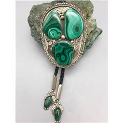 Unique Malachite and Sterling Bolo Tie