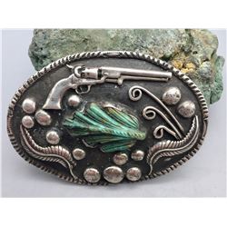 Unique Vintage Carved Turquoise Belt Buckle