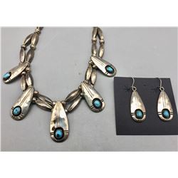 Vintage Turquoise and Sterling Silver Necklace Set