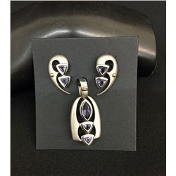 Amethyst Sterling Silver and 14K Gold Pendant and Earrings Set