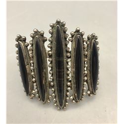 Mid-Century Sterling Silver and Obsidian Bracelet