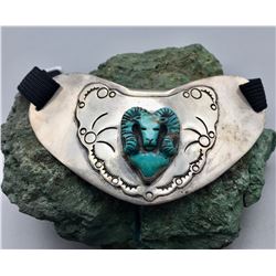 Sterling Silver Neck Collar - Bolo With Carved Turquoise