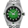 Image 1 : Rolex Mens Stainless Steel Green Vignette Diamond & Emerald Datejust Wristwatch