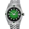 Image 2 : Rolex Mens Stainless Steel Green Vignette Diamond & Emerald Datejust Wristwatch