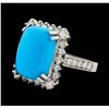 Image 1 : 9.30 ctw Turquoise and Diamond Ring - 14KT White Gold