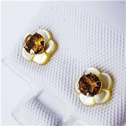10K Yellow Gold Citrine (0.3ct) Mother Of Pearl Flower Jacket Earrings, Made in Canada, Suggested Re