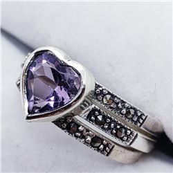Silver Amethyst Marcasite Set Of Three Ring (~weight 5g), Suggested Retail Value $240