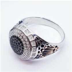 Silver Men'S Black Onyx Cubic Zirconia Ring (~weight 7g), Suggested Retail Value $200