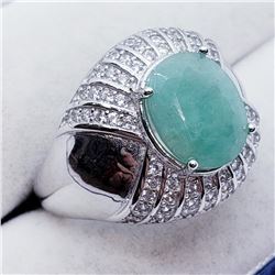 Silver Men'S Emerald Cubic Zirconia Ring, Suggested Retail Value $500