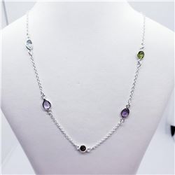 Silver Assorted Gemstone 18 Inches With Clasp Necklace, Suggested Retail Value $400