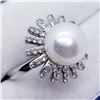 Image 3 : Silver Pearl Cubic Zirconia Flower Design Ring, Suggested Retail Value $200