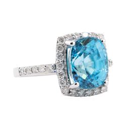 8.07 ctw Blue Zircon and Diamond Ring - 14KT White Gold