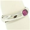 Image 4 : 14K White Gold 0.62 ctw Oval Burnish Set Light Burgundy Ruby Solitaire Band Ring